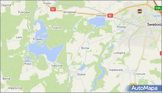 mapa Borów gmina Świebodzin, Borów gmina Świebodzin na mapie Targeo