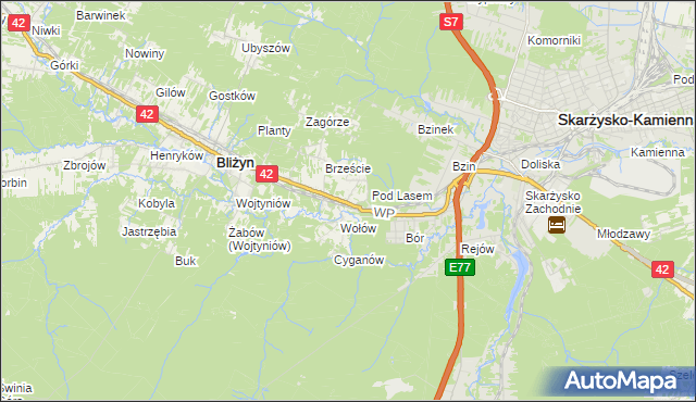 mapa Bugaj gmina Bliżyn, Bugaj gmina Bliżyn na mapie Targeo