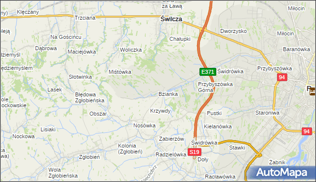 mapa Bzianka gmina Świlcza, Bzianka gmina Świlcza na mapie Targeo