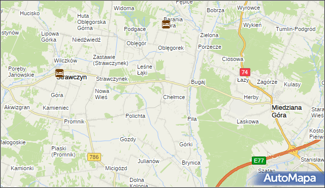 mapa Chełmce gmina Strawczyn, Chełmce gmina Strawczyn na mapie Targeo