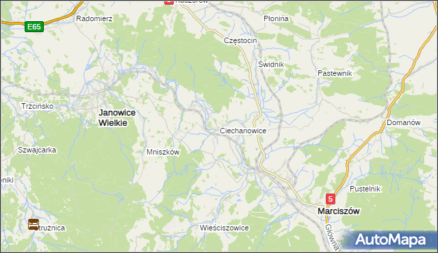 mapa Ciechanowice, Ciechanowice na mapie Targeo