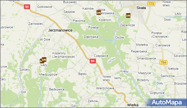 mapa Czajowice, Czajowice na mapie Targeo