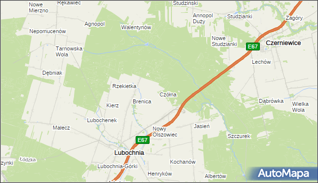 mapa Czółna gmina Lubochnia, Czółna gmina Lubochnia na mapie Targeo