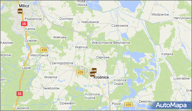 mapa Dąbrowa gmina Krośnice, Dąbrowa gmina Krośnice na mapie Targeo
