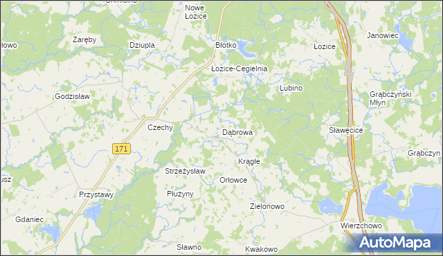 mapa Dąbrowa gmina Szczecinek, Dąbrowa gmina Szczecinek na mapie Targeo