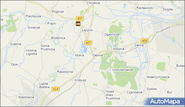 mapa Dębina gmina Biała, Dębina gmina Biała na mapie Targeo