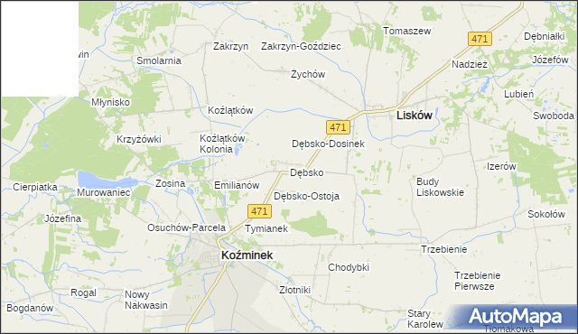 mapa Dębsko gmina Koźminek, Dębsko gmina Koźminek na mapie Targeo