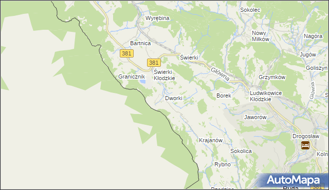 mapa Dworki gmina Nowa Ruda, Dworki gmina Nowa Ruda na mapie Targeo