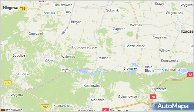 mapa Dzibice, Dzibice na mapie Targeo