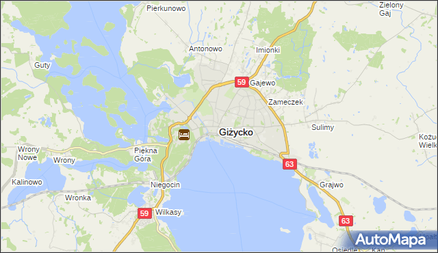 mapa Giżycko, Giżycko na mapie Targeo