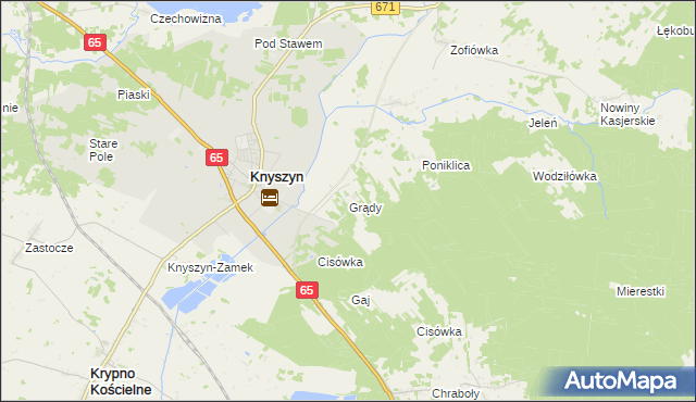 mapa Grądy gmina Knyszyn, Grądy gmina Knyszyn na mapie Targeo