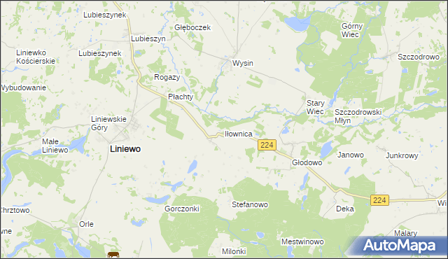 mapa Iłownica gmina Liniewo, Iłownica gmina Liniewo na mapie Targeo