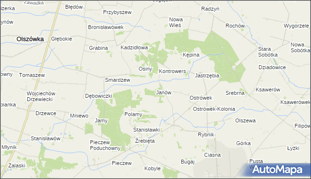 mapa Janów gmina Grabów, Janów gmina Grabów na mapie Targeo