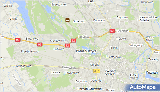 mapa Jeżyce gmina Poznań, Jeżyce gmina Poznań na mapie Targeo