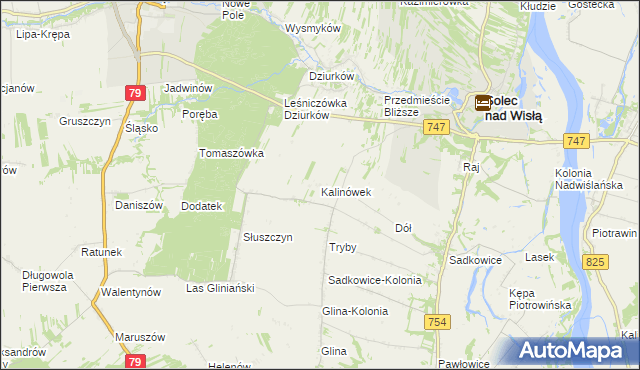 mapa Kalinówek gmina Solec nad Wisłą, Kalinówek gmina Solec nad Wisłą na mapie Targeo