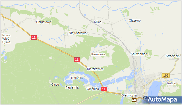 mapa Kamionka gmina Chodzież, Kamionka gmina Chodzież na mapie Targeo