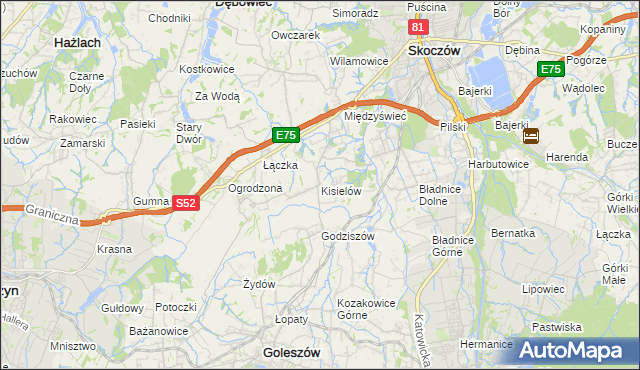 mapa Kisielów gmina Goleszów, Kisielów gmina Goleszów na mapie Targeo