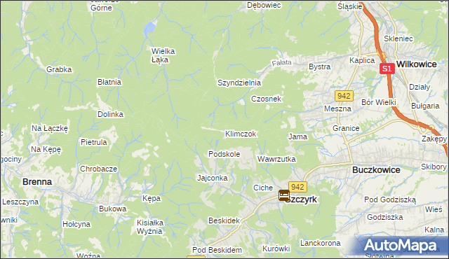mapa Klimczok, Klimczok na mapie Targeo