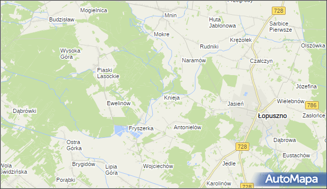 mapa Knieja gmina Łopuszno, Knieja gmina Łopuszno na mapie Targeo