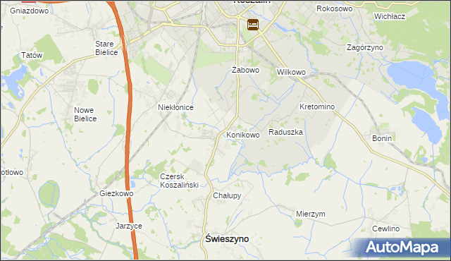 mapa Konikowo gmina Świeszyno, Konikowo gmina Świeszyno na mapie Targeo