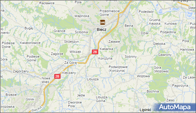 mapa Korczyna gmina Biecz, Korczyna gmina Biecz na mapie Targeo
