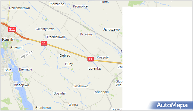 mapa Koszuty gmina Środa Wielkopolska, Koszuty gmina Środa Wielkopolska na mapie Targeo