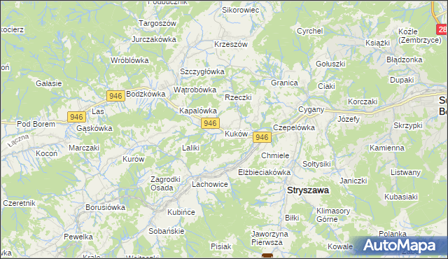 mapa Kuków gmina Stryszawa, Kuków gmina Stryszawa na mapie Targeo
