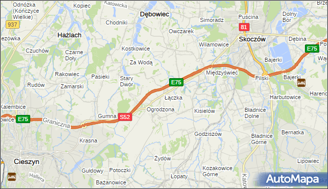 mapa Łączka gmina Dębowiec, Łączka gmina Dębowiec na mapie Targeo