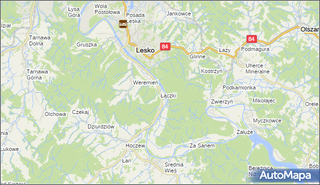 mapa Łączki gmina Lesko, Łączki gmina Lesko na mapie Targeo