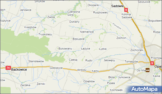 mapa Łężyce gmina Sadowie, Łężyce gmina Sadowie na mapie Targeo