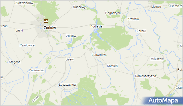 mapa Ludwinów gmina Żerków, Ludwinów gmina Żerków na mapie Targeo