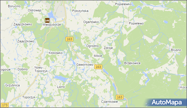 mapa Milice gmina Połczyn-Zdrój, Milice gmina Połczyn-Zdrój na mapie Targeo