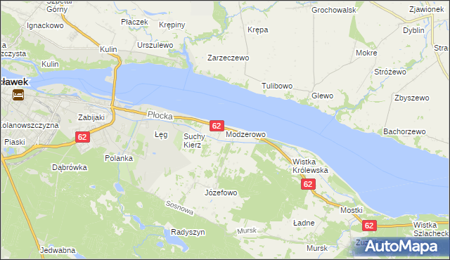 mapa Modzerowo gmina Włocławek, Modzerowo gmina Włocławek na mapie Targeo