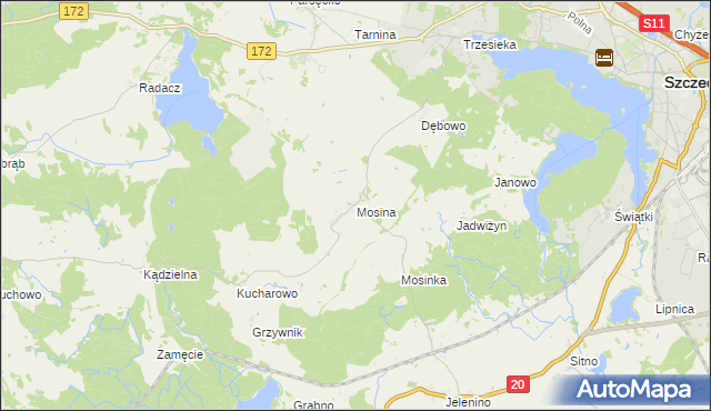 mapa Mosina gmina Szczecinek, Mosina gmina Szczecinek na mapie Targeo