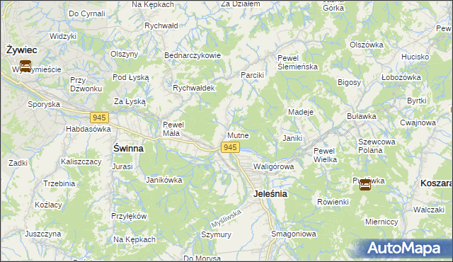 mapa Mutne, Mutne na mapie Targeo