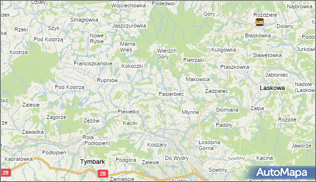 mapa Pasierbiec, Pasierbiec na mapie Targeo