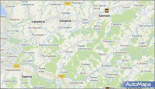 mapa Pewel Ślemieńska, Pewel Ślemieńska na mapie Targeo