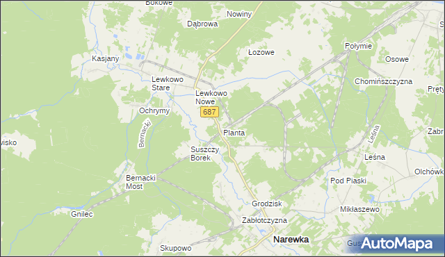 mapa Planta gmina Narewka, Planta gmina Narewka na mapie Targeo