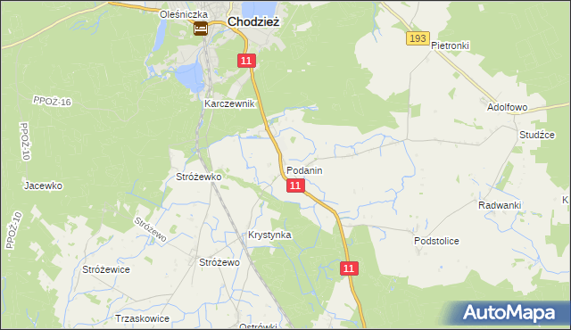 mapa Podanin, Podanin na mapie Targeo