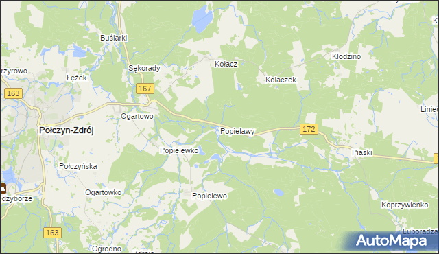 mapa Popielawy gmina Połczyn-Zdrój, Popielawy gmina Połczyn-Zdrój na mapie Targeo