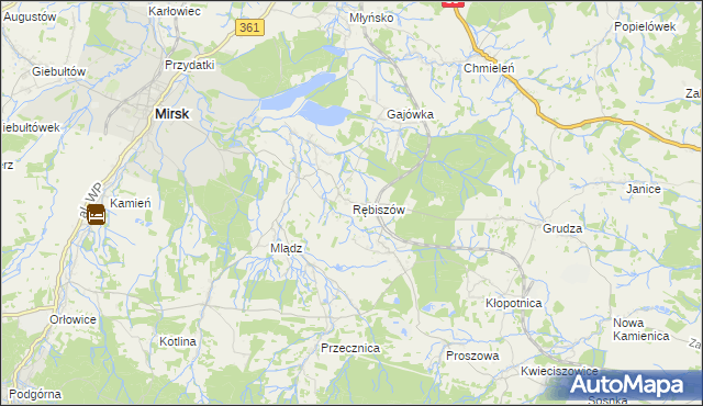 mapa Rębiszów, Rębiszów na mapie Targeo