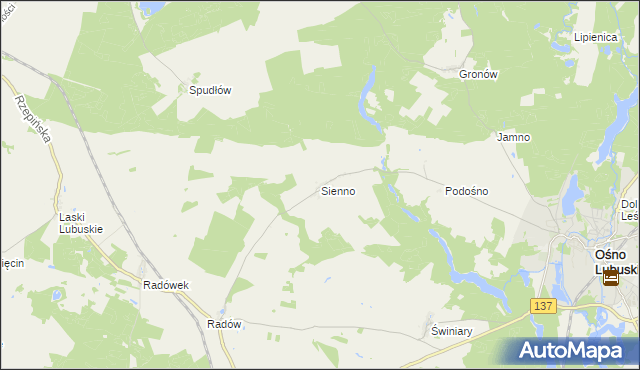 mapa Sienno gmina Ośno Lubuskie, Sienno gmina Ośno Lubuskie na mapie Targeo