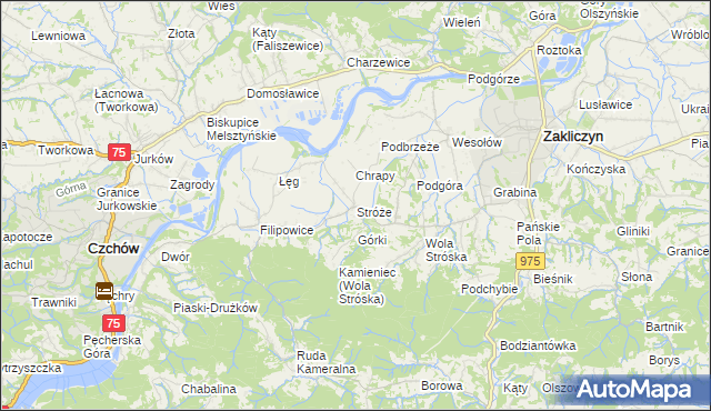 mapa Stróże gmina Zakliczyn, Stróże gmina Zakliczyn na mapie Targeo