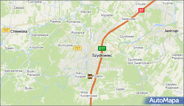 mapa Szydłowiec, Szydłowiec na mapie Targeo