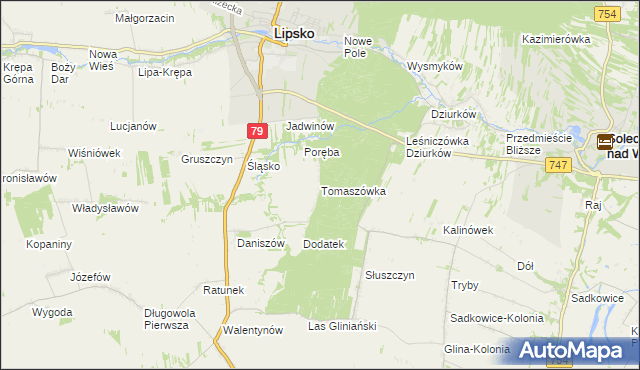 mapa Tomaszówka gmina Lipsko, Tomaszówka gmina Lipsko na mapie Targeo