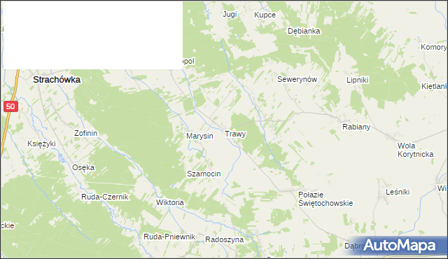 mapa Trawy, Trawy na mapie Targeo