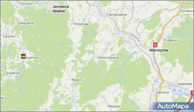 mapa Wieściszowice, Wieściszowice na mapie Targeo