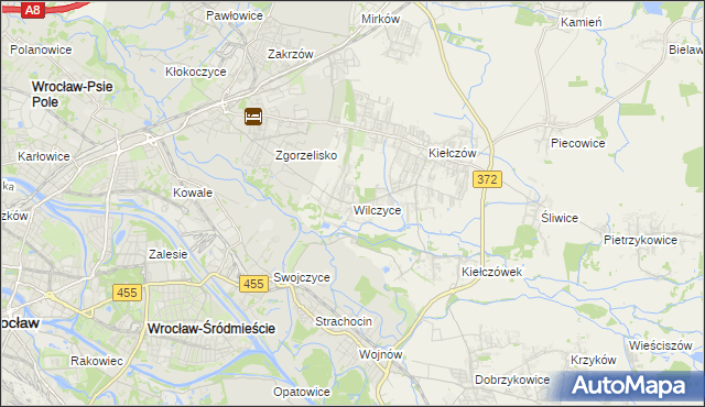 mapa Wilczyce gmina Długołęka, Wilczyce gmina Długołęka na mapie Targeo