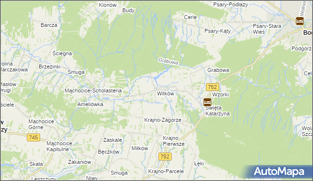 mapa Wilków gmina Bodzentyn, Wilków gmina Bodzentyn na mapie Targeo
