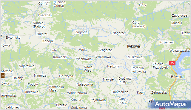 mapa Wojakowa, Wojakowa na mapie Targeo
